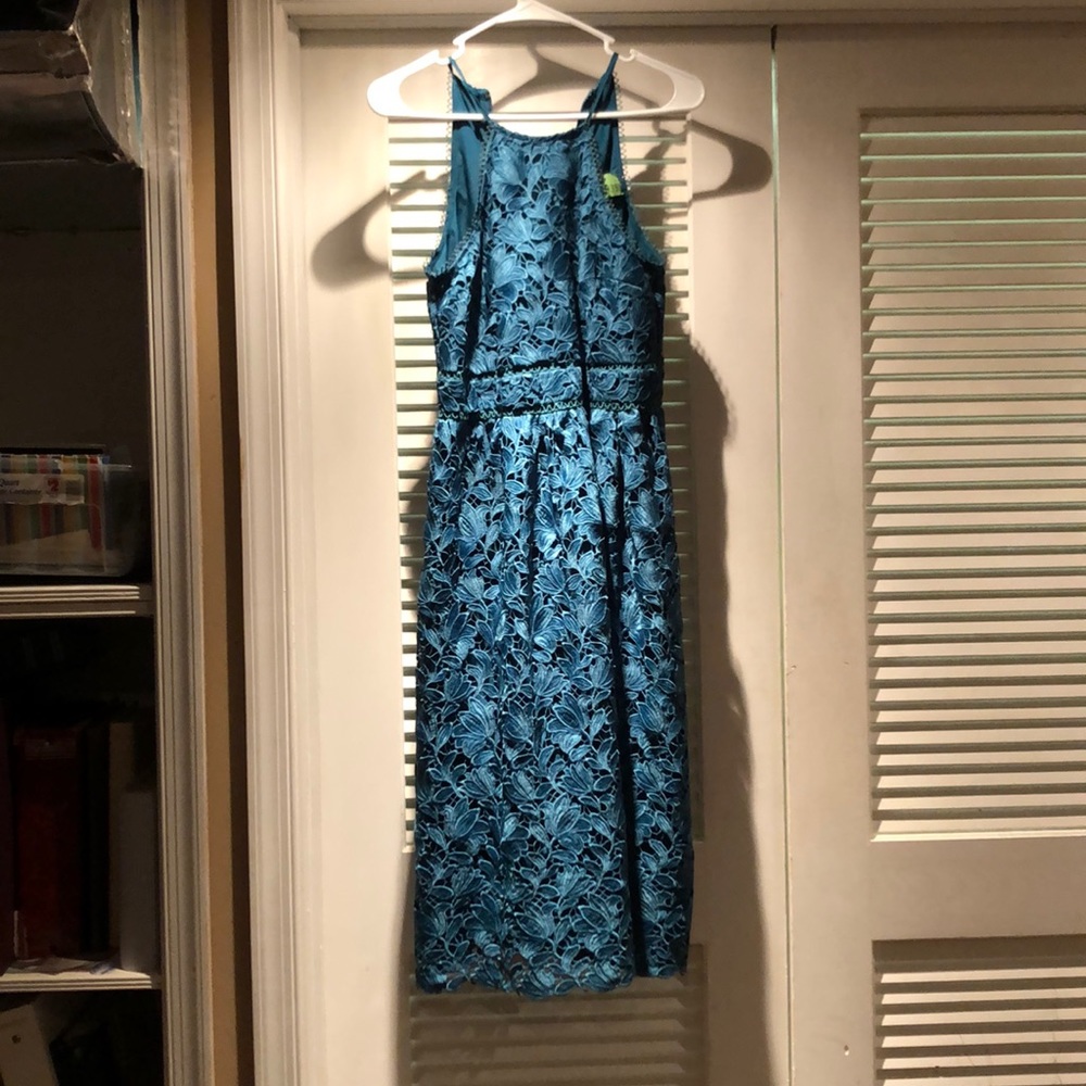 Loft Teal halter lace dress
